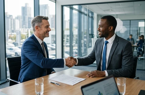 Meridian loan advisor reviewing documents with client